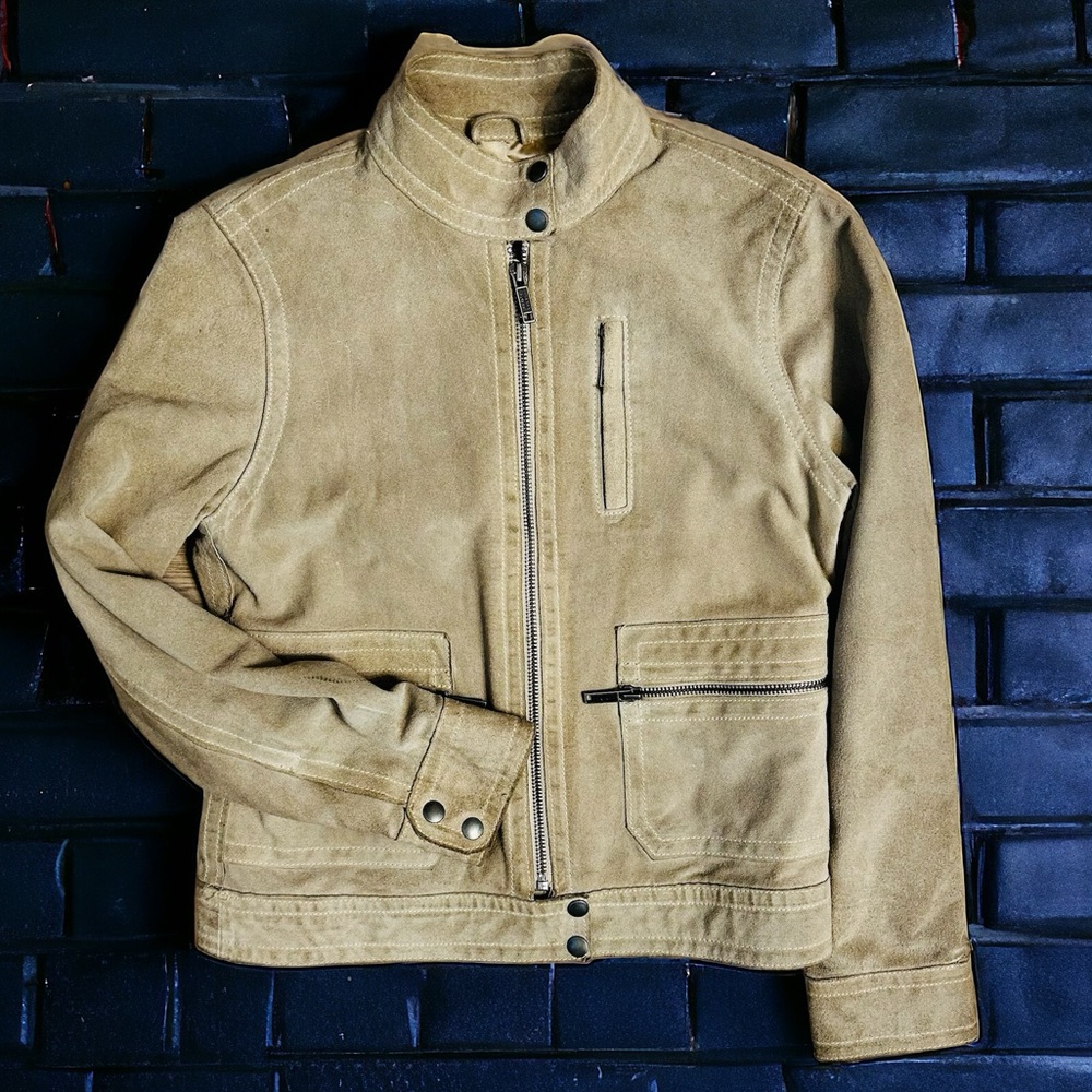 Banana Republic Cream Tan Suede Leather Moto Jacket | Size PXS |